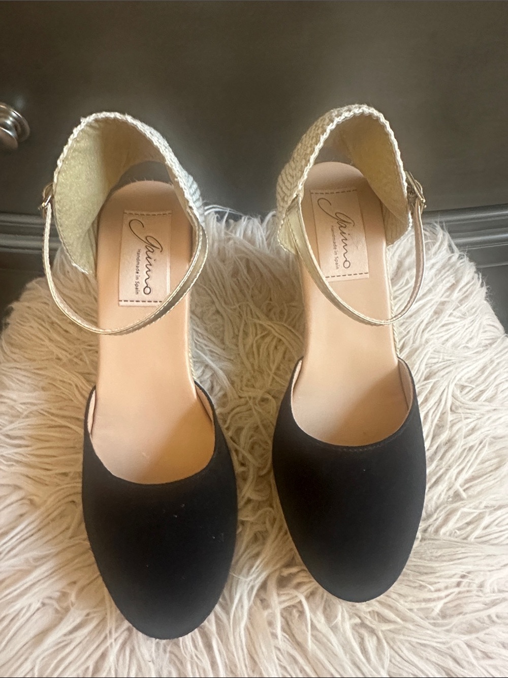 Gaimo Black Espadrille Ankle-Strap Flats